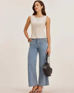 Apricot Boat Neck Button Vest