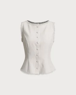 Apricot Boat Neck Button Vest