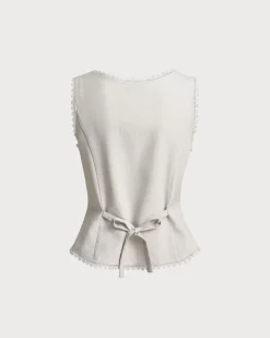 Apricot Boat Neck Button Vest