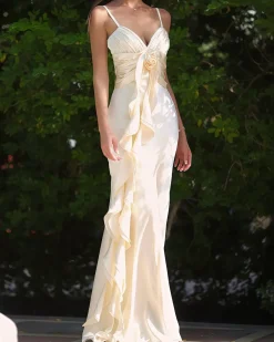 Apricot Bodycon Tassel Slip Maxi Dress