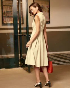 Apricot Button Sleeveless Midi Dress