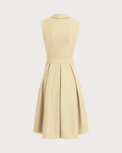 Apricot Button Sleeveless Midi Dress