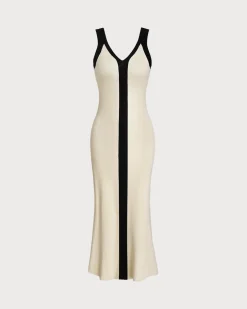 Apricot Contrast Sleeveless Midi Dress