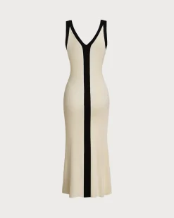 Apricot Contrast Sleeveless Midi Dress