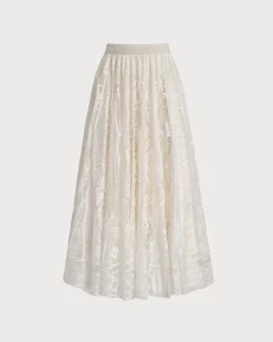 Apricot Elastic Waist A-Line Midi Skirt