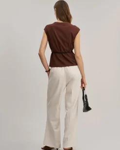 Apricot Elastic Waist Straight Pants