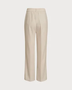 Apricot Elastic Waist Straight Pants