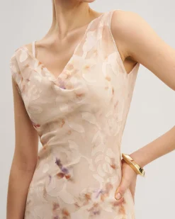 Apricot Floral Sleeveless Maxi Dress