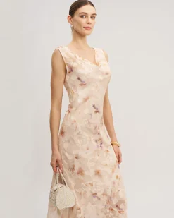 Apricot Floral Sleeveless Maxi Dress