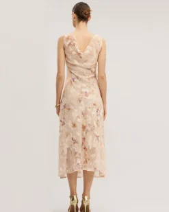 Apricot Floral Sleeveless Maxi Dress