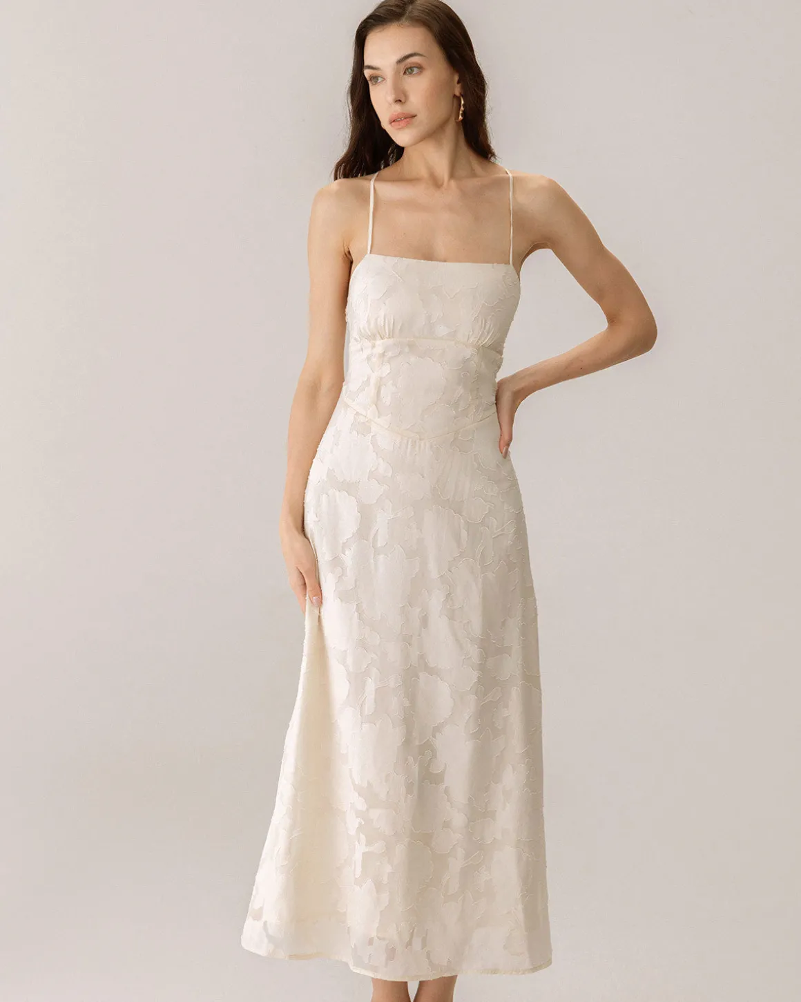 Apricot Jacquard Corset Slip Maxi Dress