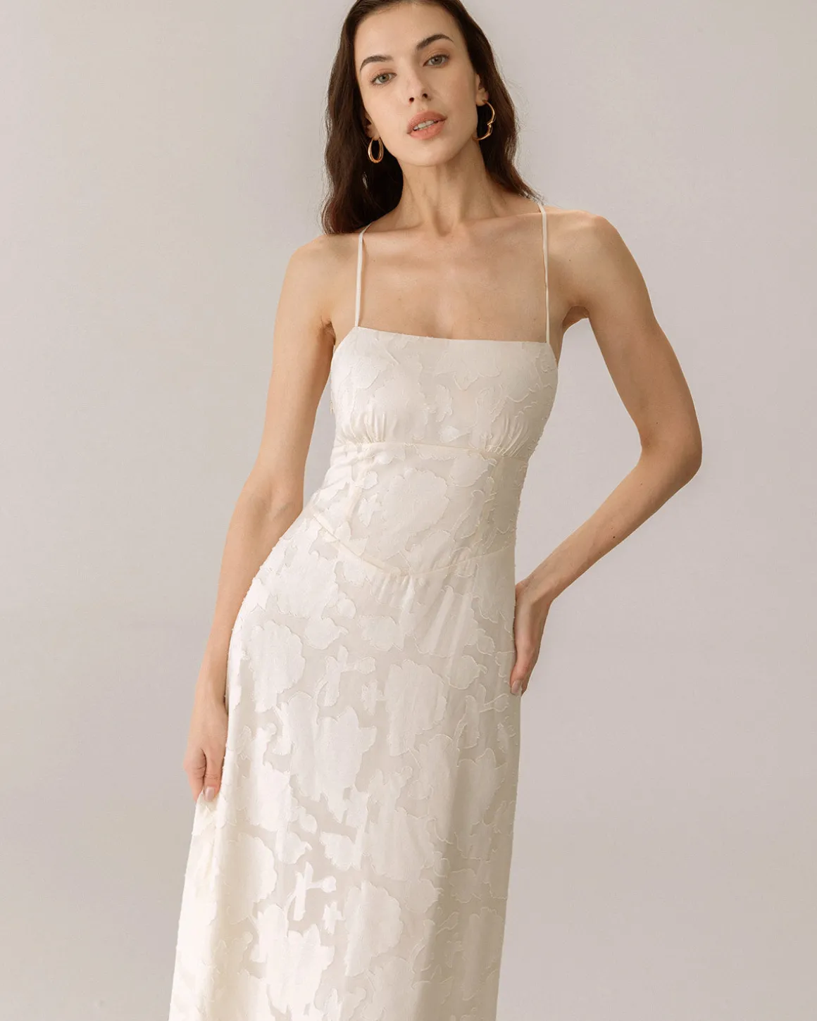 Apricot Jacquard Corset Slip Maxi Dress