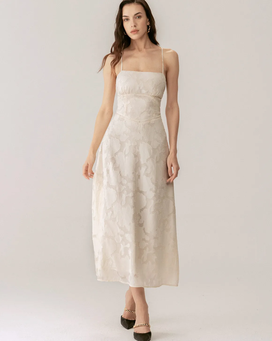 Apricot Jacquard Corset Slip Maxi Dress