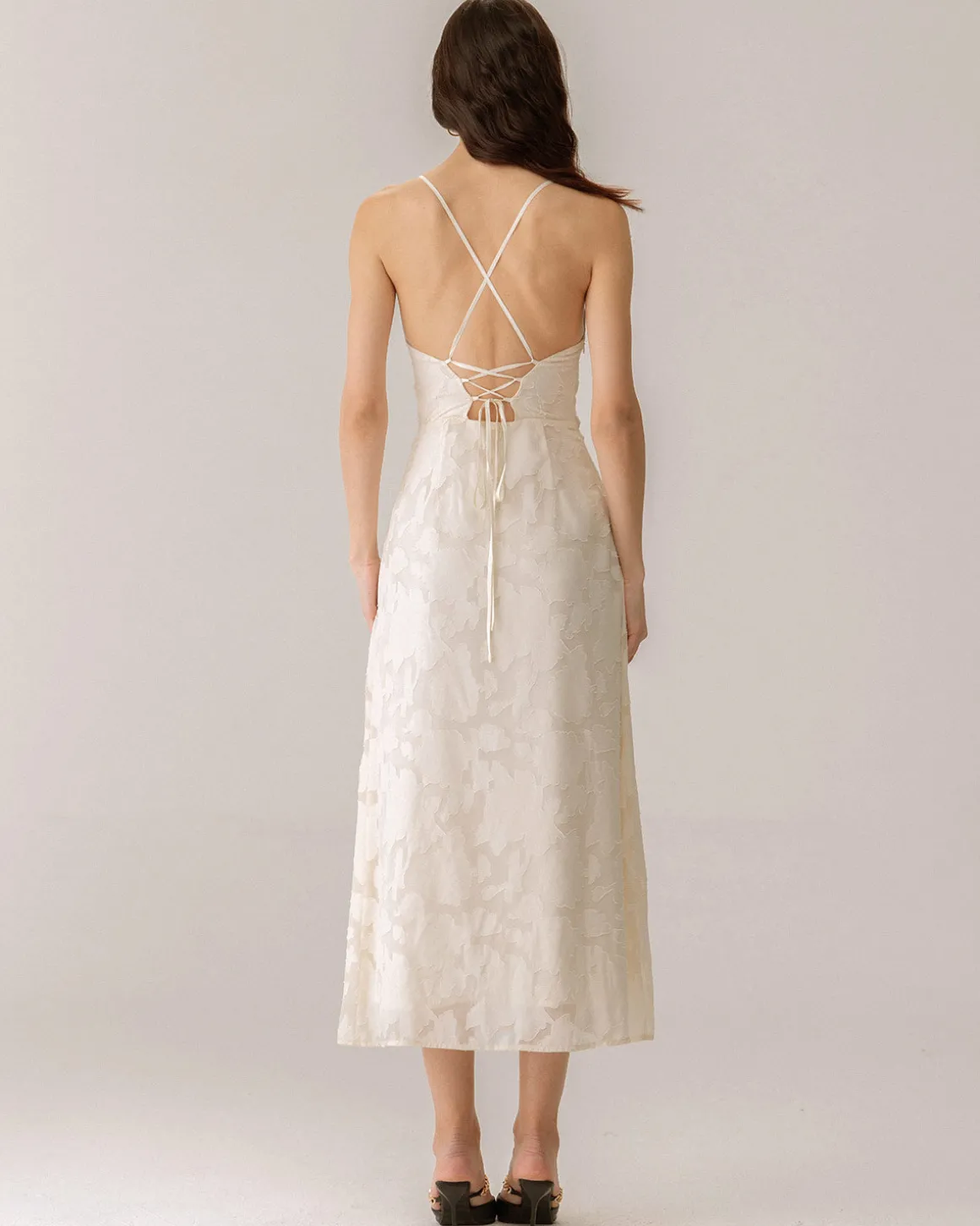Apricot Jacquard Corset Slip Maxi Dress