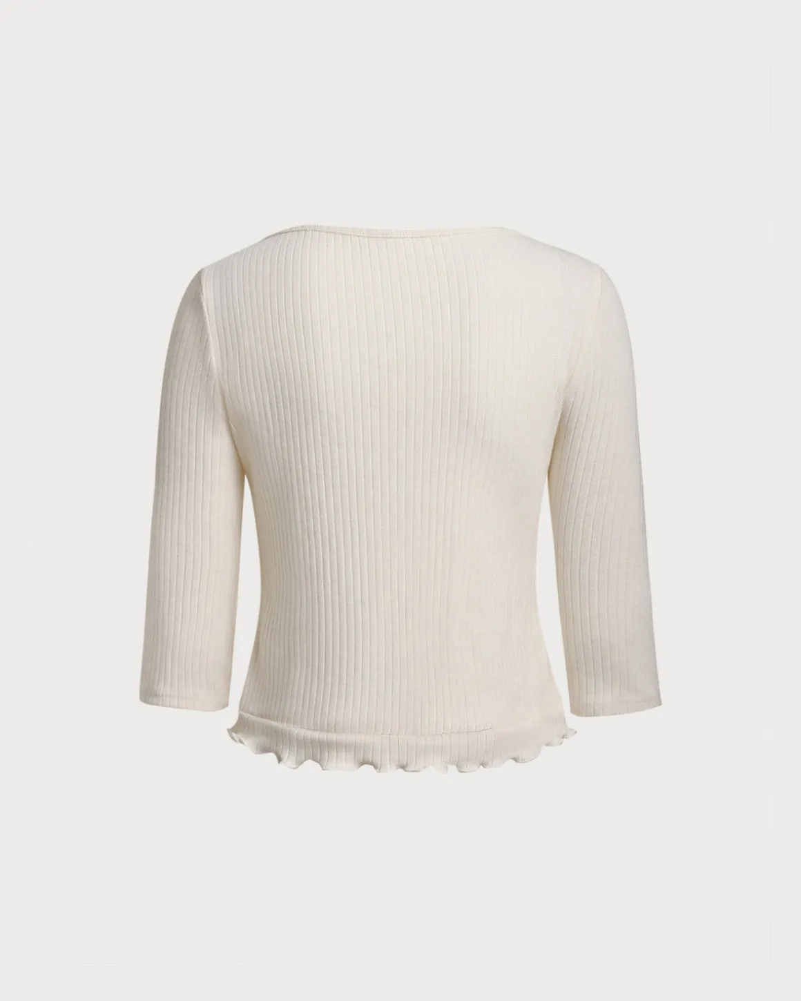 Apricot Ribbed Half Sleeves Knit Tee