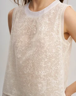 Apricot Round Neck See Through Tank Top