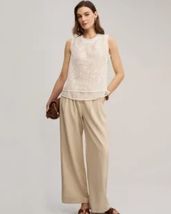 Apricot Round Neck See Through Tank Top