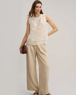 Apricot Round Neck See Through Tank Top