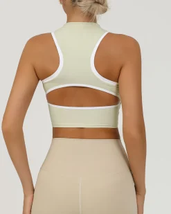 Apricot Round Neck Zipper Yoga Tank Top - Light Support