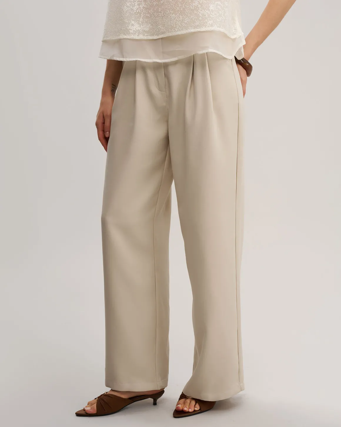 Apricot Ruched Straight Pants