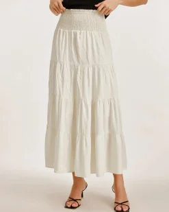 Apricot Shirred Ruffle Tiered Skirt
