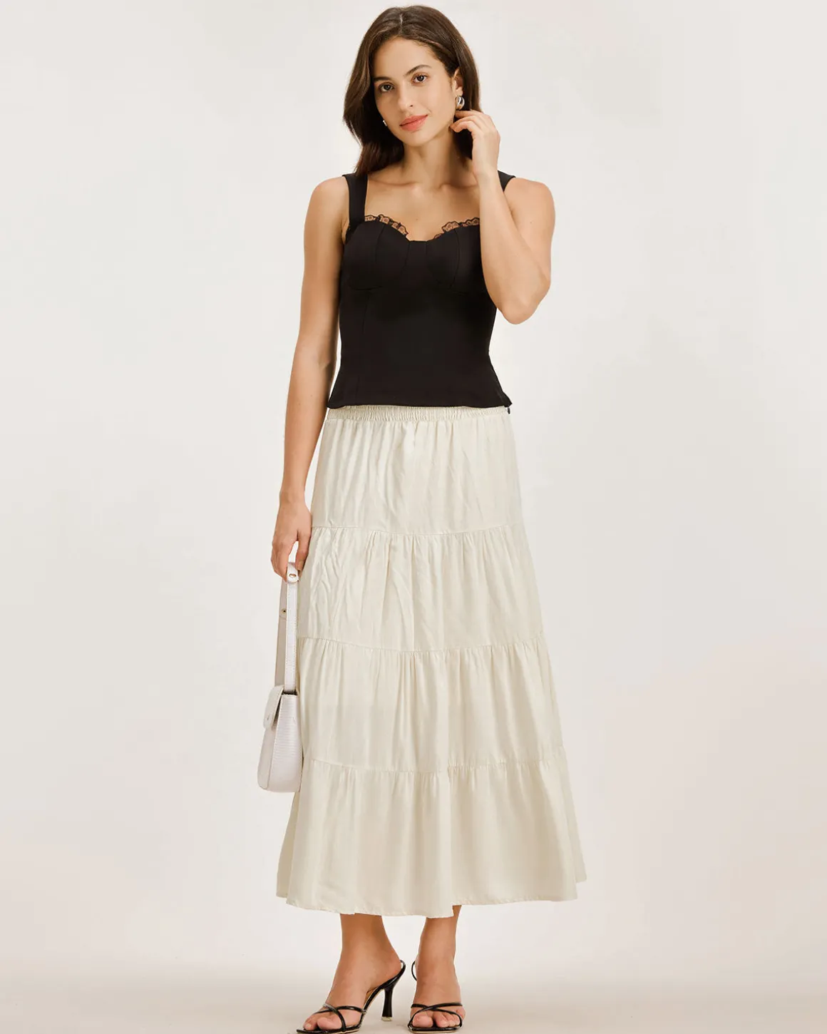 Apricot Shirred Ruffle Tiered Skirt