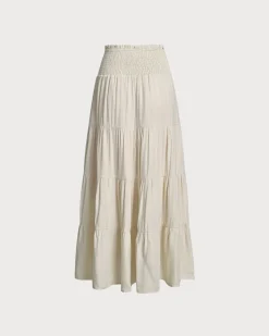 Apricot Shirred Ruffle Tiered Skirt