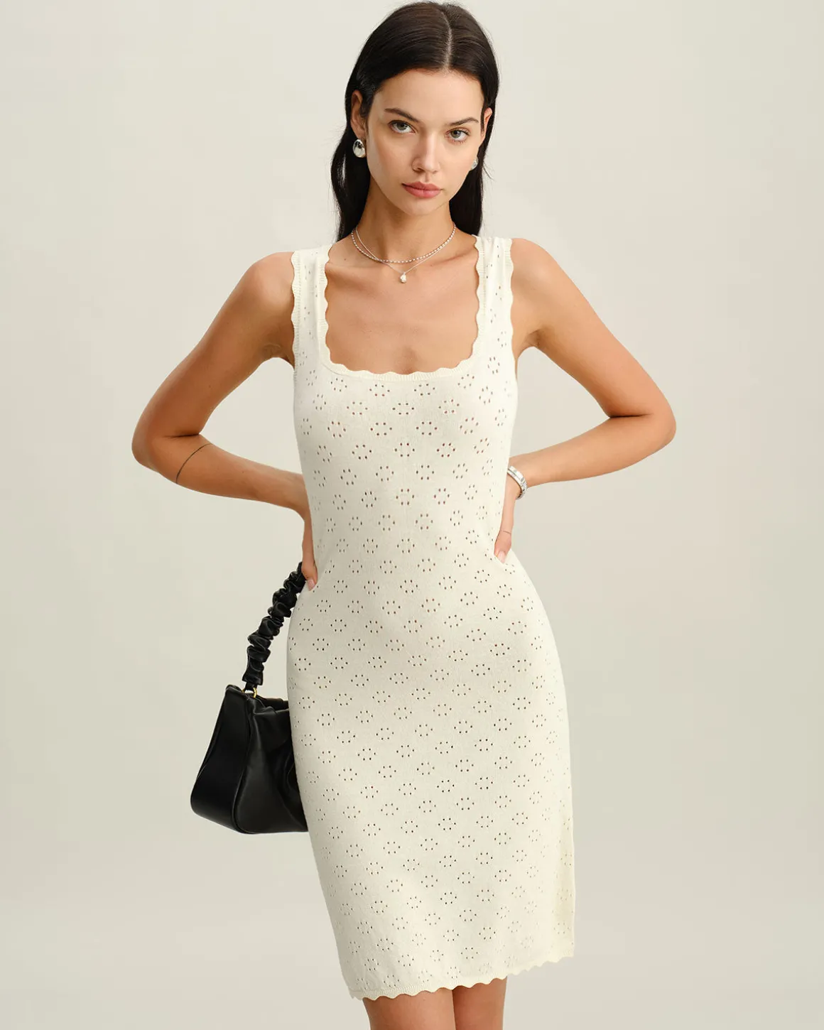 Apricot Square Neck Slip Sweater Dress