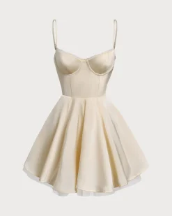 Apricot Sweetheart Neck Slip Pleated Mini Dresses