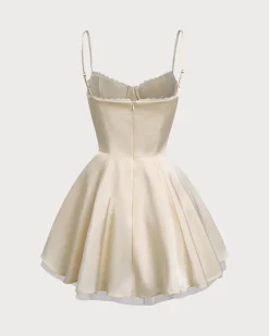 Apricot Sweetheart Neck Slip Pleated Mini Dresses