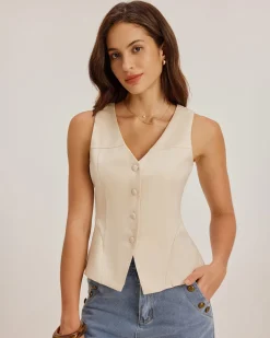 Apricot Textured Button Vest