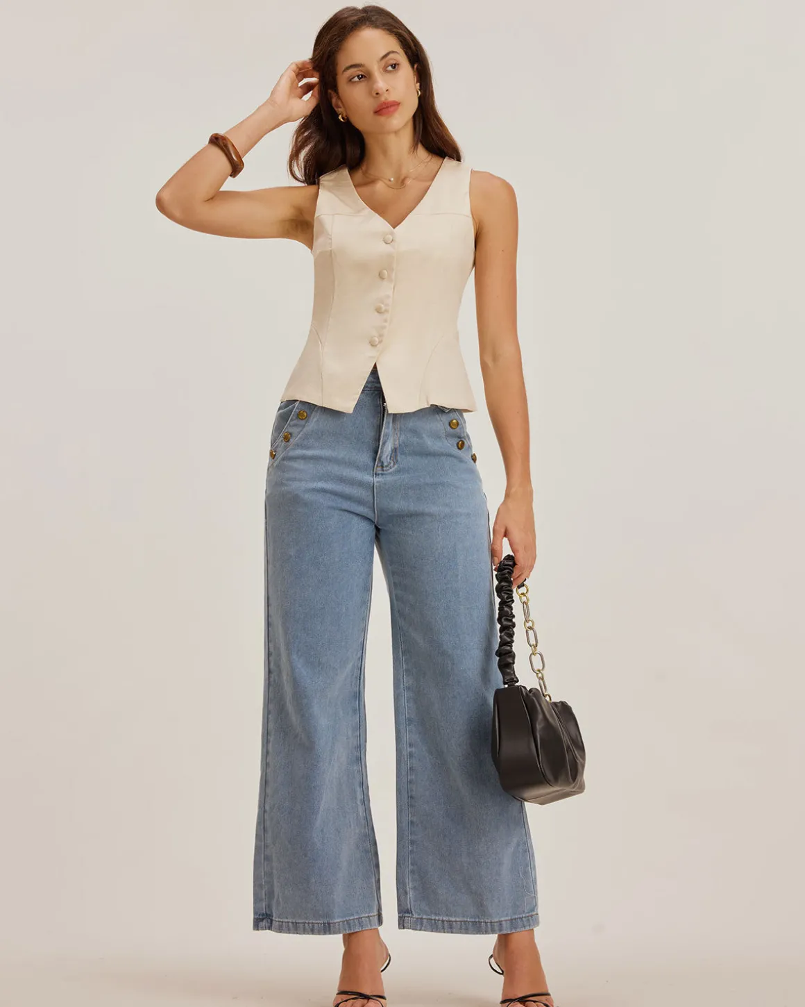 Apricot Textured Button Vest