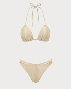 Apricot Textured Glitter Bikini Set