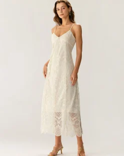 Apricot Textured Lace Slip Maxi Dresses