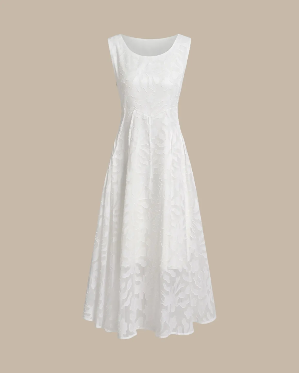 Apricot U Neck Jacquard Sleeveless Midi Dress