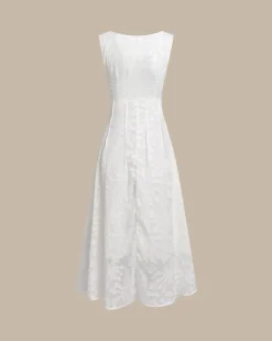 Apricot U Neck Jacquard Sleeveless Midi Dress