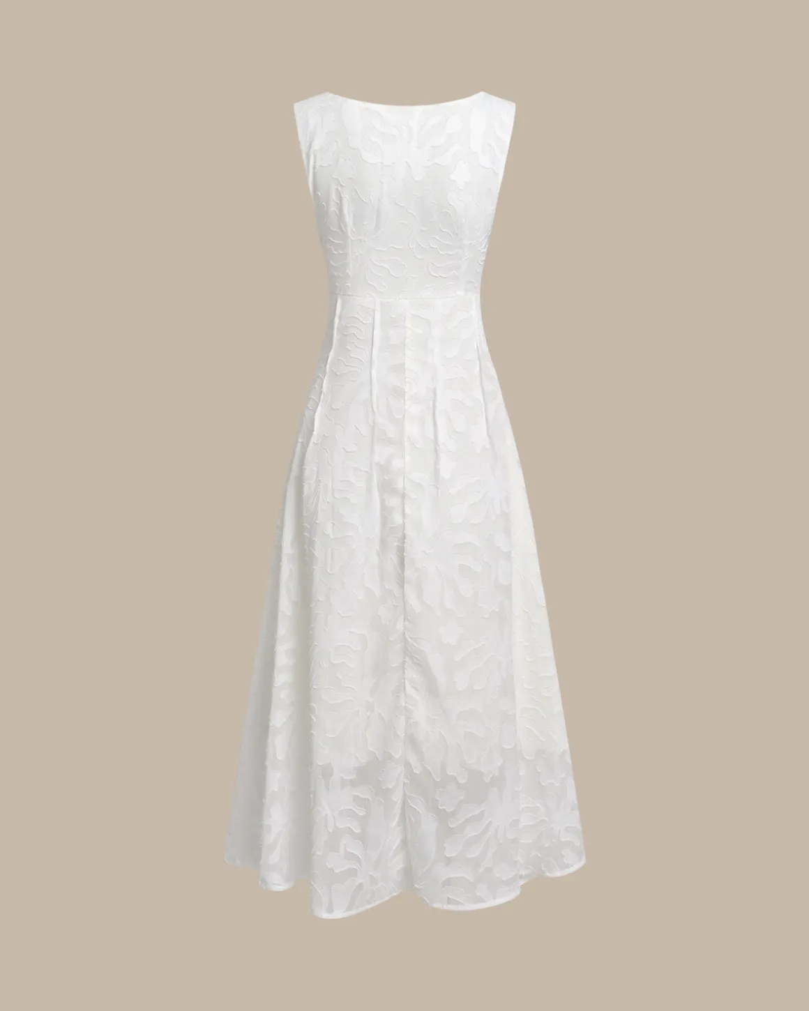 Apricot U Neck Jacquard Sleeveless Midi Dress