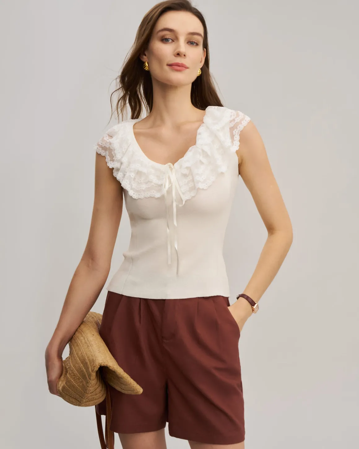 Apricot U Neck Lace Vest