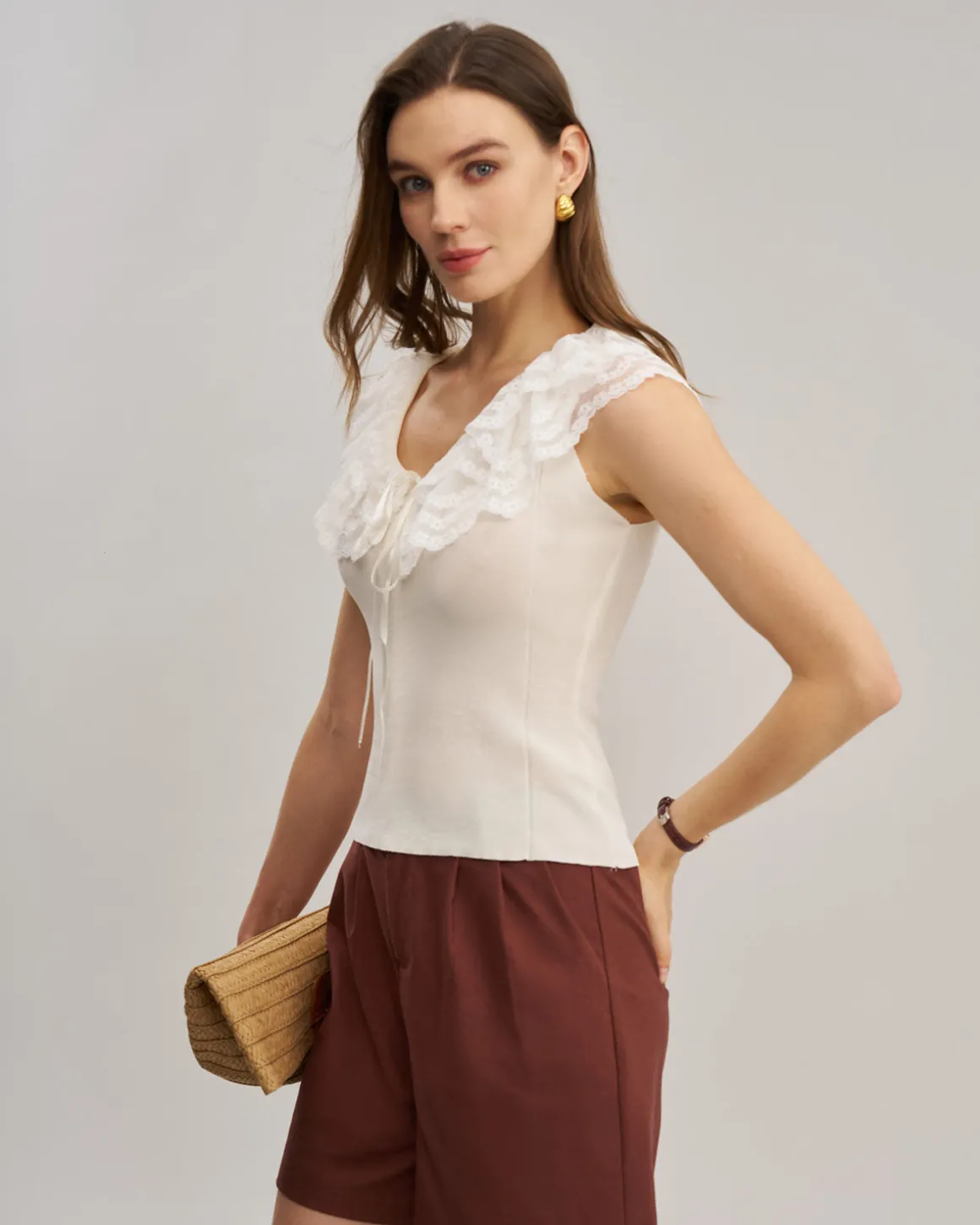 Apricot U Neck Lace Vest
