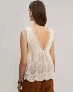 Apricot V Neck Lace See-Through Tank Top