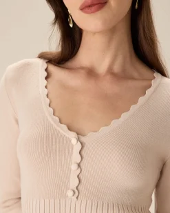 Apricot V-Neck Bodycon Sweater Dress