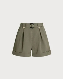 Army Green Button Shorts