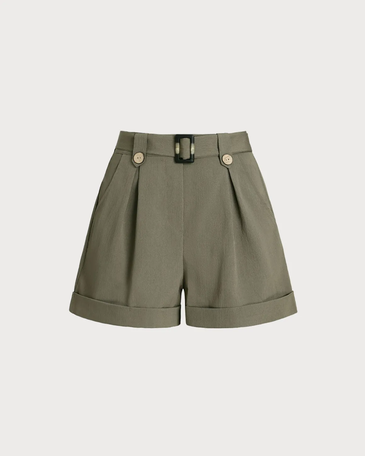 Army Green Button Shorts