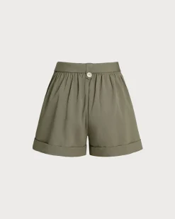 Army Green Button Shorts