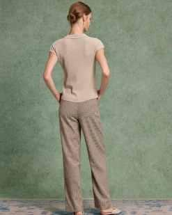 Beige Cap Sleeve Button Knit Tee
