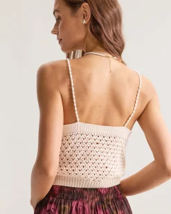 Beige Crochet Beaded Cami Top