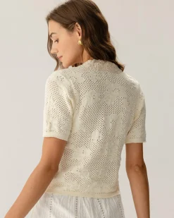 Beige Crochet Textured Cropped Cardigan