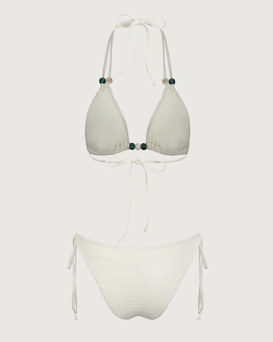 Beige Cut Out Beaded Bikini Set
