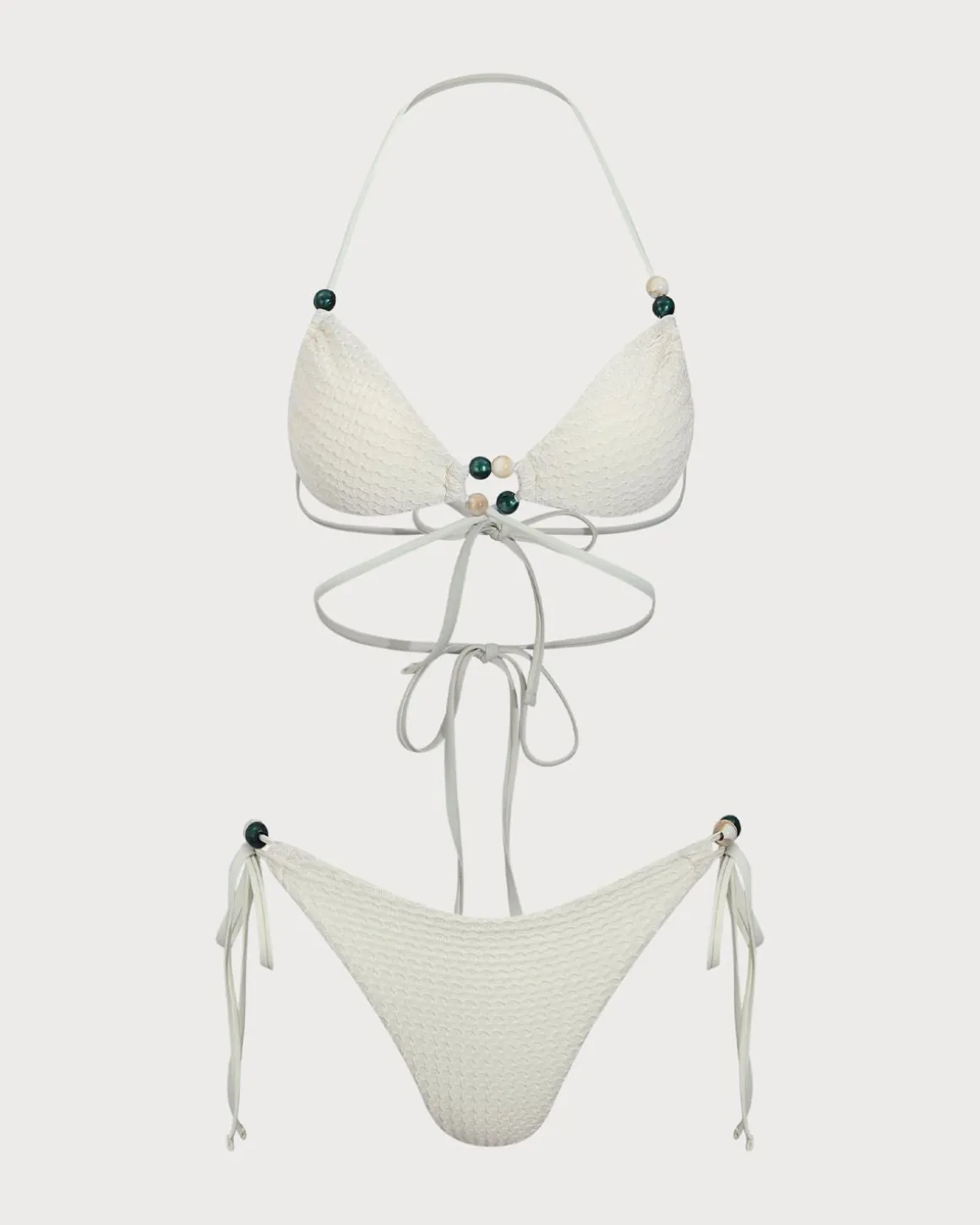 Beige Cut Out Beaded Bikini Set
