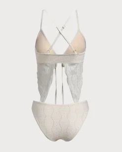 Beige Cutout Lace-Up Tankini Swimsuit